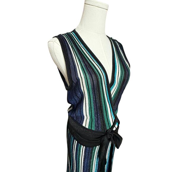 Diane von Furstenberg Cadenza Metallic Striped Sleeveless Wrap Dress Size M - Picture 7 of 12